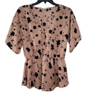 SIENNA SKY Floral Pattern V-Neck Blouse EUC